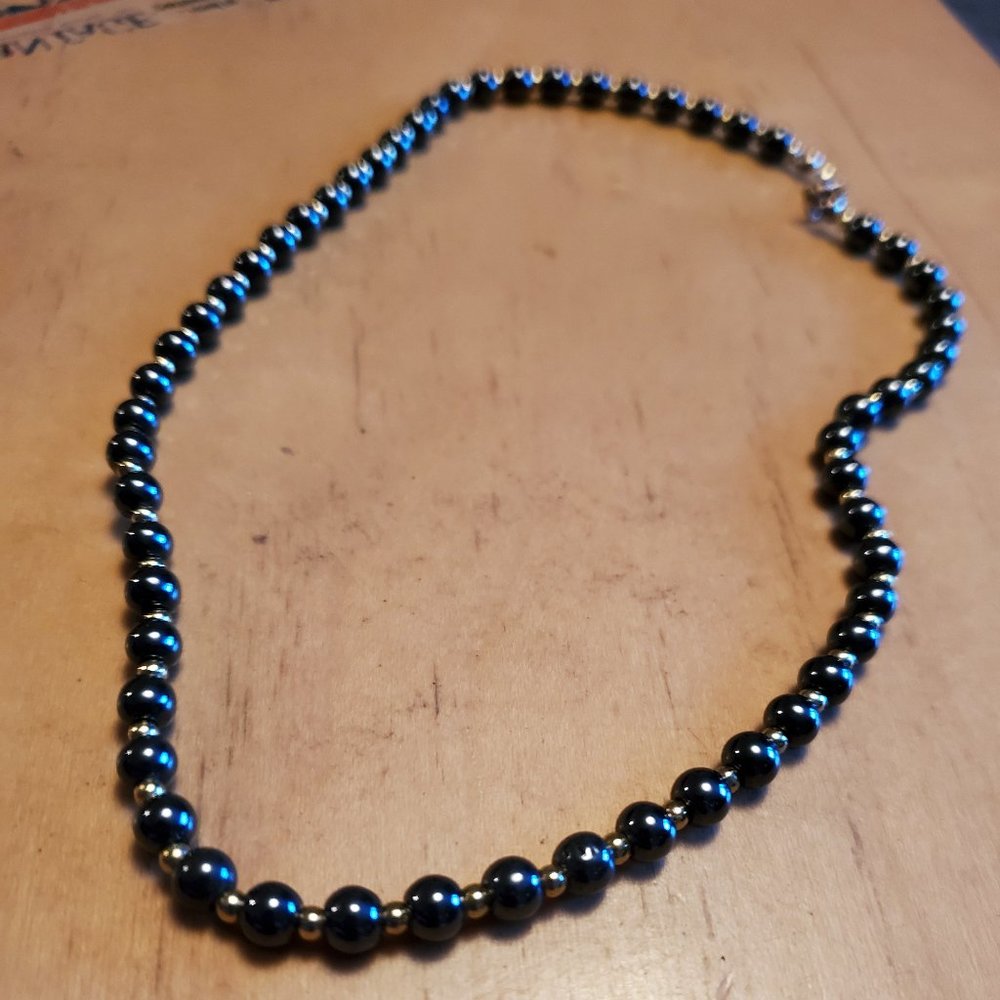 16" Hematite Bead Strand Choker Necklace Simple